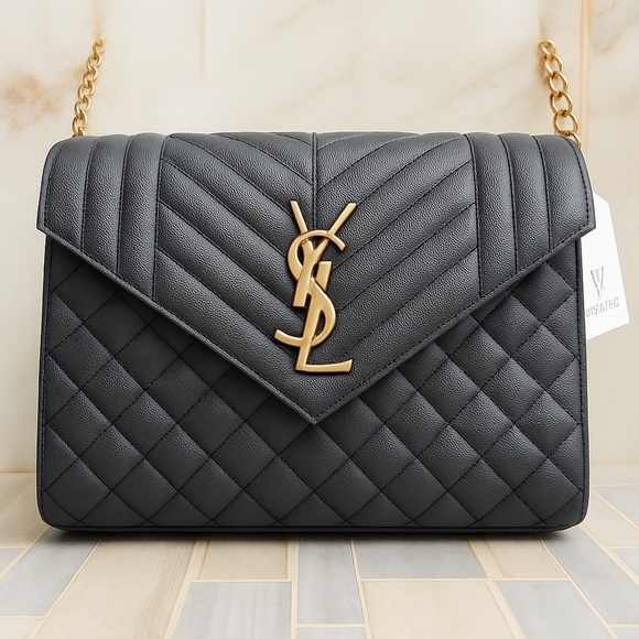 fashion Handbags - Luxury Quilted envelope Shoulder Bag Black chain strap crossbody